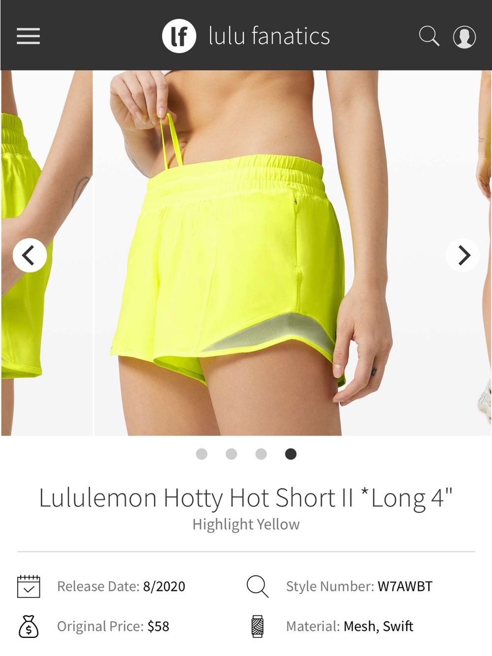 lululemon athletica Hotty Hot Short II - Highlight Yellow
